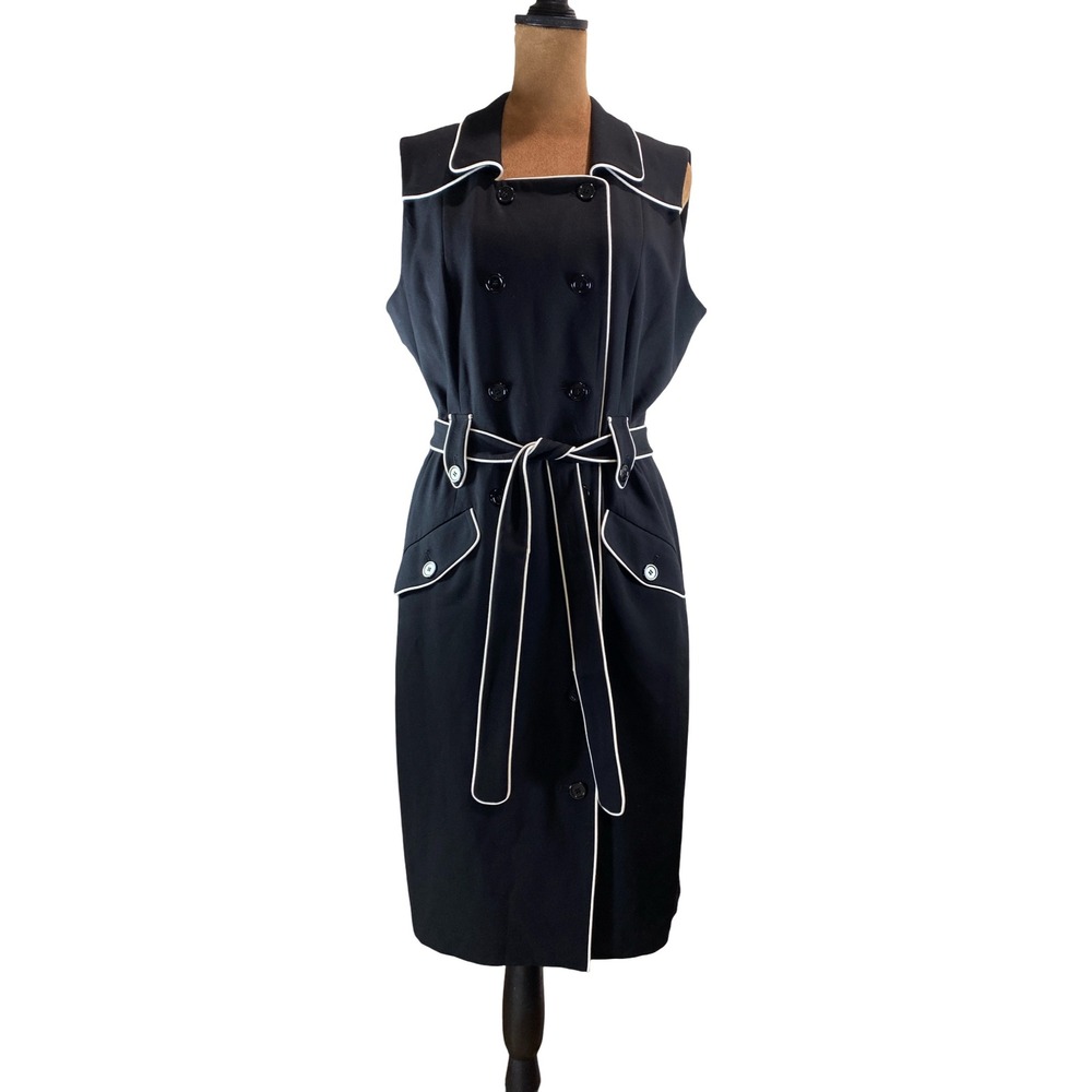 Calvin Klein Black Midi Dress with White Piping